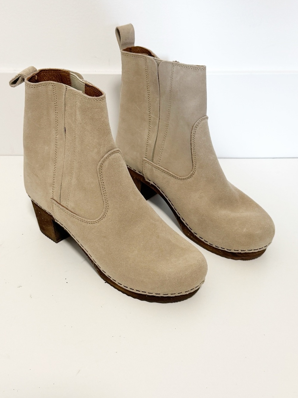 Sanita of Denmark Rina Suede & Wood Heeled Clog Ankle Boots Size 38